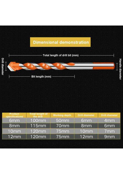 4 Adet Matkap Uçları Üç Köşeli Kolu Alaşım Çok Fonksiyonlu Matkap Uçları 6-12MM Çap Seramik Cam Delik Duvar (Yurt Dışından)