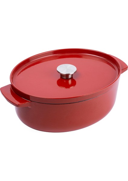 Cast Iron 30 Cm/5,6 L Oval Kapaklı Tencere, Kaliteli, Sağlam ve Uzun Ömürlü, Kızartma, Kızartma, Pas Içermeyen Emaye, Indüksiyon, Ergonomik Sap, 260°C'YE Kadar Fırına Dayanıklı, Kırmızı