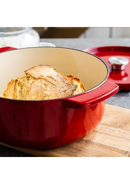 Cast Iron 30 Cm/5,6 L Oval Kapaklı Tencere, Kaliteli, Sağlam ve Uzun Ömürlü, Kızartma, Kızartma, Pas Içermeyen Emaye, Indüksiyon, Ergonomik Sap, 260°C'YE Kadar Fırına Dayanıklı, Kırmızı