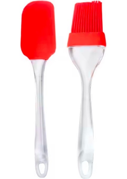 Silikon Spatula ve Fırça Seti, 2 Parça (Kırmızı)