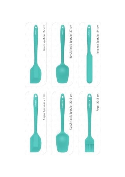 Drongo Isıya Dayanıklı Yanmaz Yapışmaz Silikon Spatula Seti 6 Parça Turkuaz