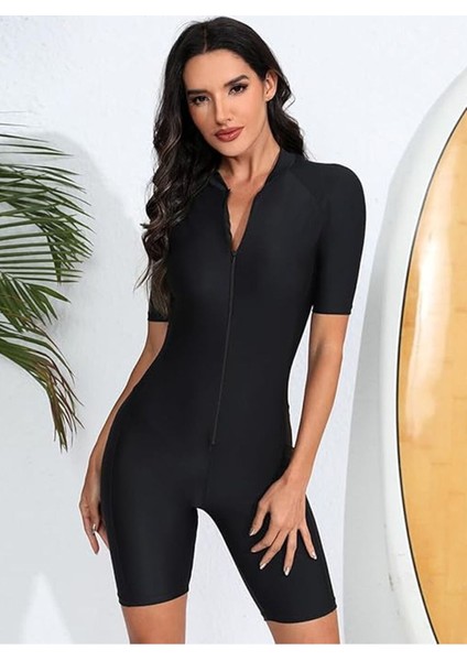 Fermuarlı Şortlu Uzun Kollu Likralı Tulum Mayo Havuz - Deniz - Günlük fiyatları