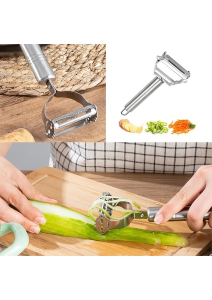 16563-11 Paslanmaz Çelik Inox Meyve Sebze Soyacak Çok Amaçlı Jülyen Dilimleyici - Gözenek Çıkarıcı