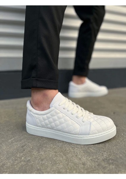 JY166 Prestige Bağcıklı Cilt Kapitone Desenli Erkek Günlük Sneaker Ayakkabı Cbt - Beyaz