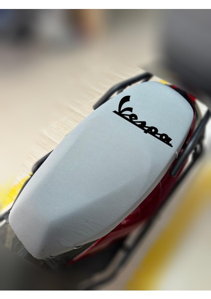 Vespa Px Gri Kumaş Motosiklet Sele Kılıfı Logolu Penye Sele Koltuk Kılıfı-S