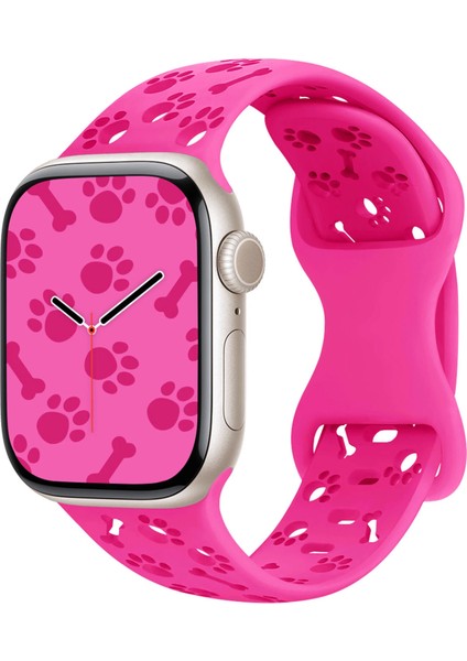 Apple Watch 44/45/46/49mm Kordon Kabartmalı Gonca Kiraz Silikon Kordon 2/3/4/5/6/se/7/8/9/10/11/ultra