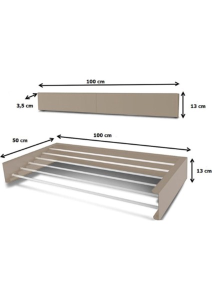 Design Kurutmalık Çamaşır Askısı - Duvara Monte, Katlanabilir Çamaşırlık - (BEJ-100CM)