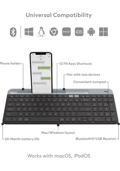 K585 Multi-Device Slim Kablosuz Ingilizce Klavye