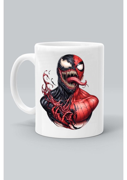 Örümcek Adam ve Venom Süper Kahraman Karakter Baskılı Beyaz Kupa Bardak