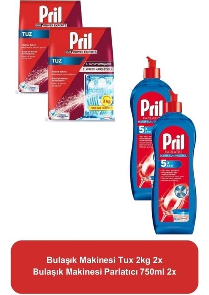 Bulaşık Makinesi Tuz 2kg X2 - Bulaşık Makinesi Parlatıcısı 750ML X2 Pril 2'li Set