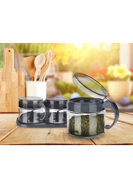 Baharat Seti 3 Adet Kaşıklı Standlı Cam Baharatlık