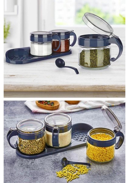 Baharat Seti 3 Adet Kaşıklı Standlı Cam Baharatlık indirimleri