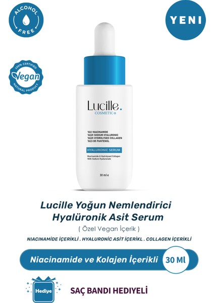 Yoğun Nemlendirici Hyalüronik Asit Serum - Niacinamide ve Kolajen İçerikli ( Vegan Içerik ) 30 ml