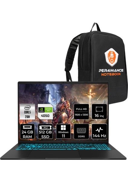 Vivobook 16 Intel Core 5 210H 24GB 512GB SSD RTX4050/6GB 16" Fhd+ 144Hz Windows 11 Pro Taşınabilir Bilgisayar & Per4 Çanta V3607VURP285WP352
