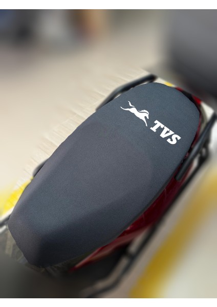 Tvs Scooty Pep Plus Siyah Kumaş Motosiklet Sele Kılıfı Logolu Penye Sele Koltuk Kılıfı-S