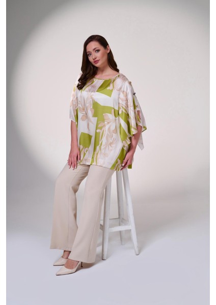 Büyük Beden Şifon Asimetrik Empirme Baskılı Bluz modelleri
