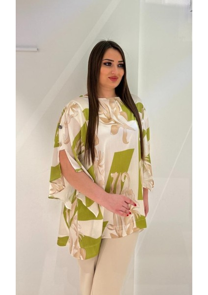 Büyük Beden Şifon Asimetrik Empirme Baskılı Bluz indirimleri