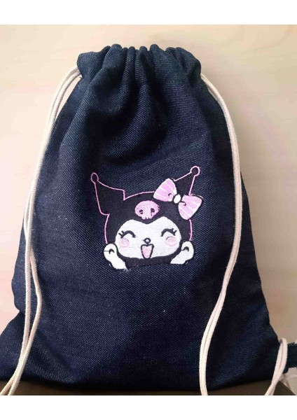 Kız Çocuk Kuromi Nakışlı Jean/Denim Sırt Çantası