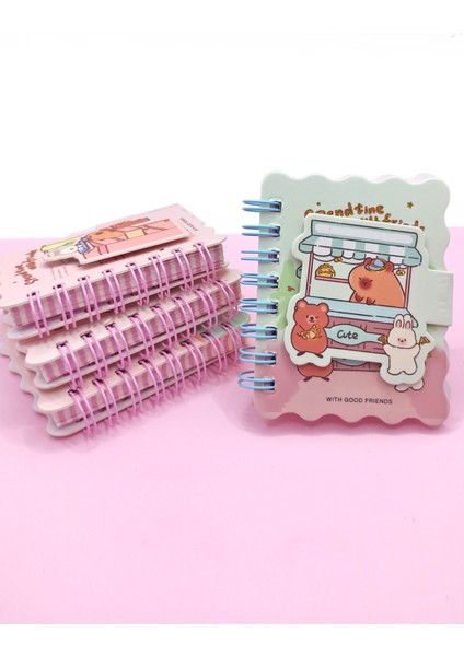 Capybara Tavşan Ayı Cırtlı Cep Boy Mini Not Defteri (7x8 Cm) -Mavi