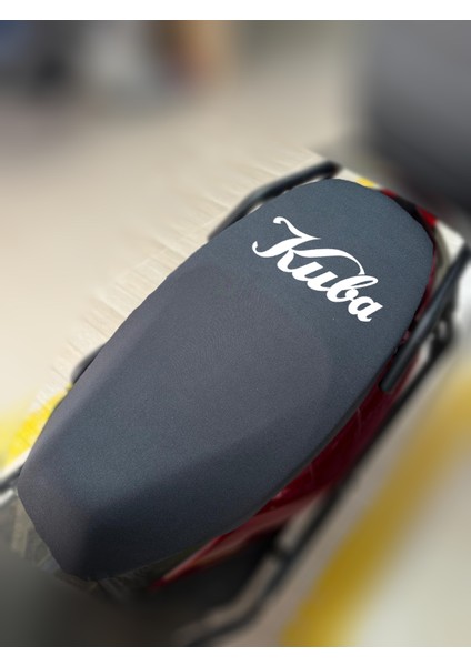 Kuba Blueberry Siyah Kumaş Motosiklet Sele Kılıfı Logolu Penye Sele Koltuk Kılıfı-S