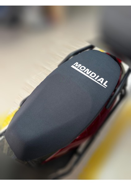 Mondial 50 Wing Siyah Kumaş Motosiklet Sele Kılıfı Logolu Penye Sele Koltuk Kılıfı-S