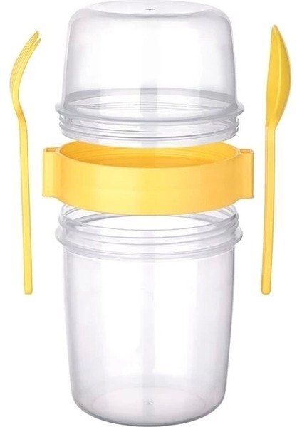 Çift Hazneli - Çatal Kaşıklı Portatif Müsli -Atıştırmalık Kabı 500 ml modelleri