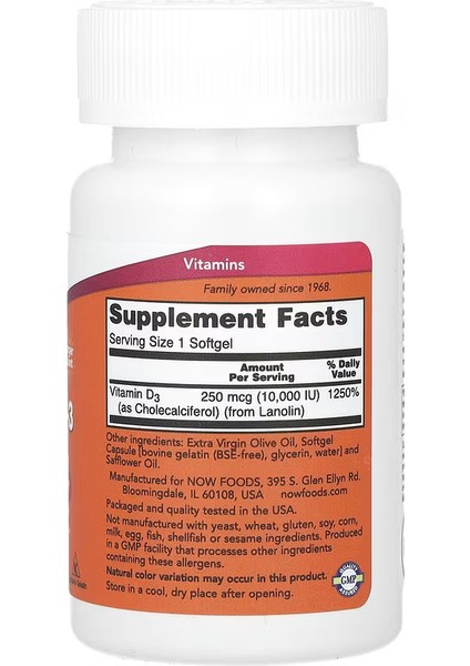 FoodsVitamin D3High Potency10,000 Iu240 Softgels fiyatları