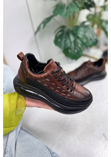 Günlük Erkek Ayakkabı Deri Bağcıklı Yüksek Taban Süet ve Dikiş Detay Bilek Destek Sneaker 367