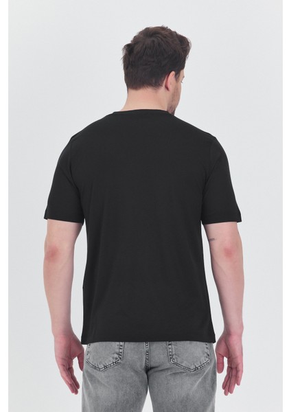 Basic Erkek T-Shirt Siyah Kısa Kollu Erkek Tişort Nakış Detaylı