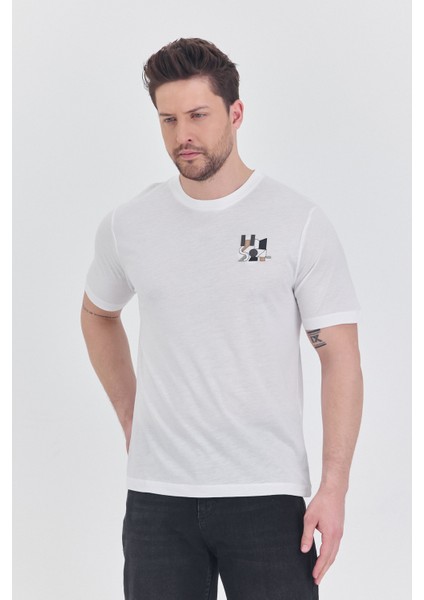 Basic Erkek T-Shirt Beyaz Kısa Kollu Erkek Tişort Nakış Detaylı indirimleri