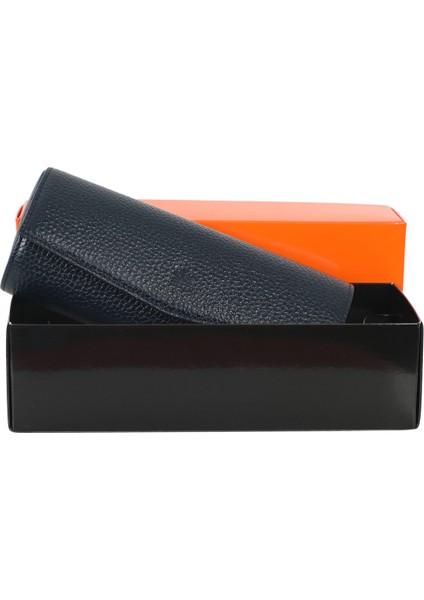 Koyu Mavi Hakiki Deri Gözlük Kabı - Kılıfı Büyük - 60346B08