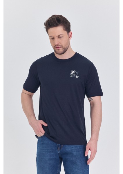 Basic Erkek T-Shirt Lacivert Kısa Kollu Erkek Tişort Nakış Detaylı fiyatları