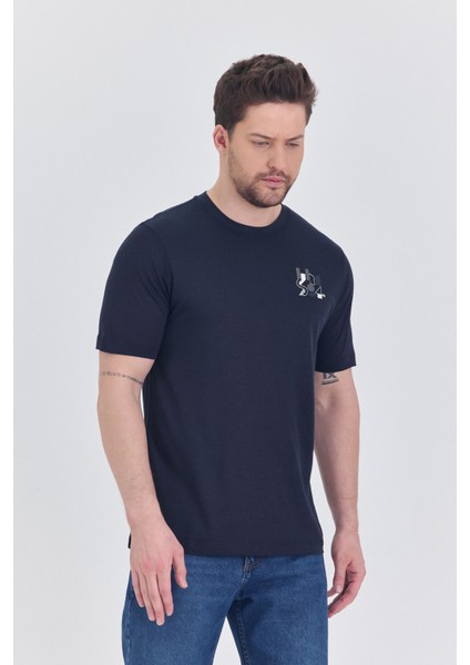 Basic Erkek T-Shirt Lacivert Kısa Kollu Erkek Tişort Nakış Detaylı modelleri