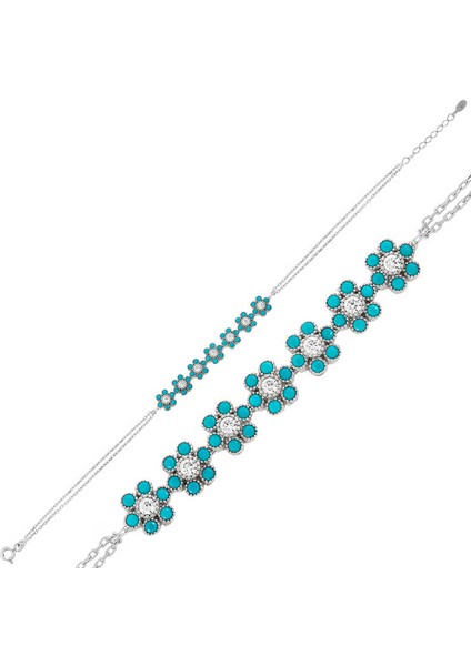 Gümüş Mavi Çiçek Bayan Bileklik