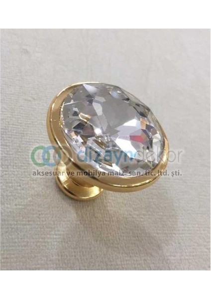 Kristal Cam Düğme Kulp Reus 32 Mm. Parlak Altın