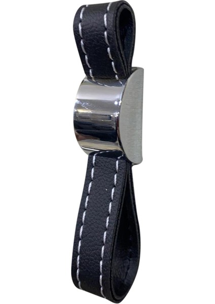 Deri Kulp Dikey Parlak Krom-Siyah Deri