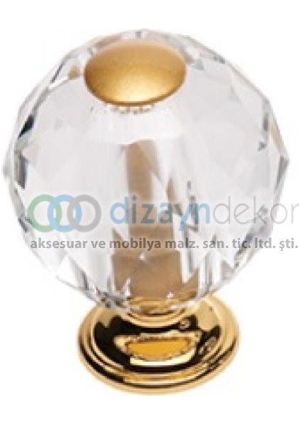 Kristal Cam Düğme Kulp 20 Mm. Altın Lüx