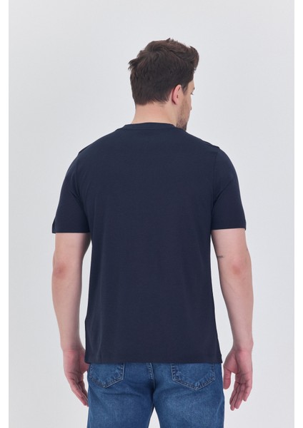 Basic Erkek T-Shirt Lacivert Kısa Kollu Erkek Tişort Nakış Detaylı
