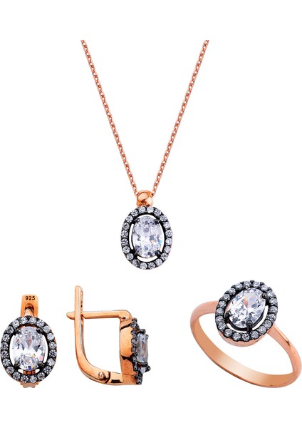 Oval Pırlanta Montür Gümüş Set GMS151