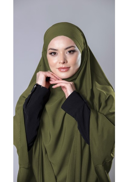 Haki Pratik Hazır Geçmeli Tesettür Eşarp Medine Ipeği Bağcıklı Sufle 2301_09