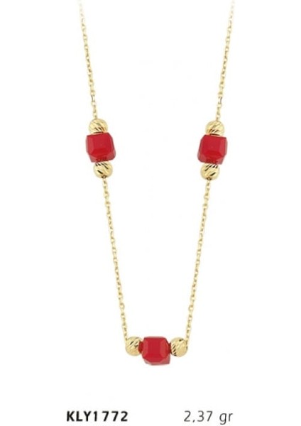 14 Ayar Altın Kırmızı Taşlı Kolye KLY1772