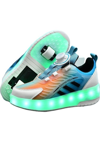4 Tekerlekli USB Şarjlı LED Işıklı Paten Ayakkabı (Yurt Dışından)