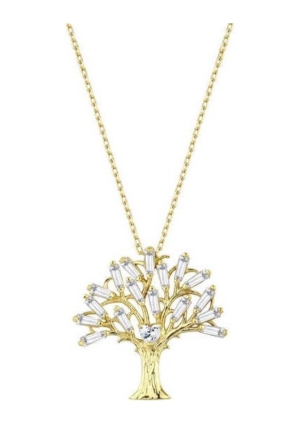 Baget Taşlı Kalpli Hayat Ağacı Gümüş Kolye GMS1942