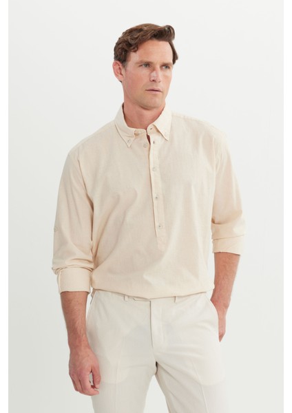 Oversize Bol Kesim Düğmeli Yaka %100 Pamuk Gömlek