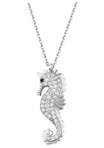 Deniz Atı Gümüş Beyaz Kolye GMS1857