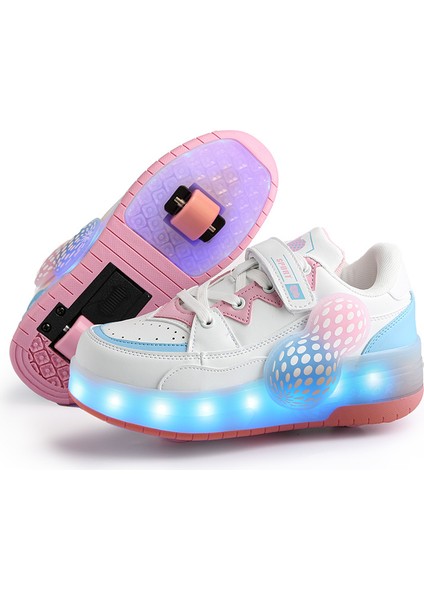 4 Tekerlekli USB Şarjlı LED Işıklı Paten Ayakkabı (Yurt Dışından)