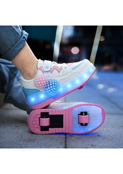 4 Tekerlekli USB Şarjlı LED Işıklı Paten Ayakkabı (Yurt Dışından)