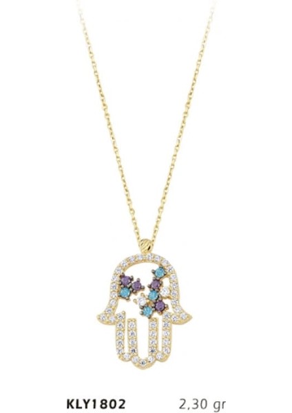 14 Ayar Renkli Taşlı Fatma Eli Kolye KLY1802