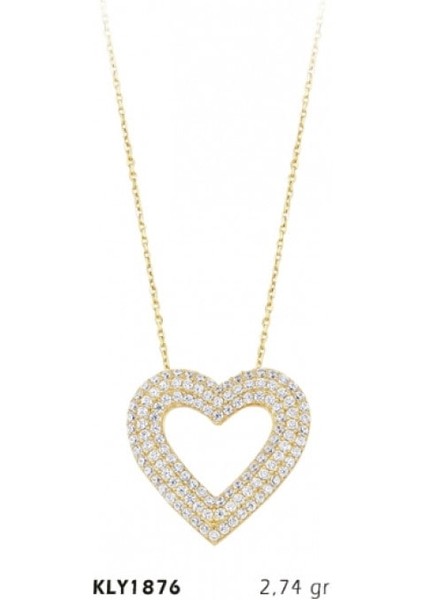14 Ayar Altın Üç Sıra Taşlı Kalp Kolye KLY1876