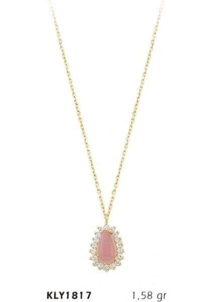 14 Ayar Altın Taş Süslemeli Damla Kolye KLY1817